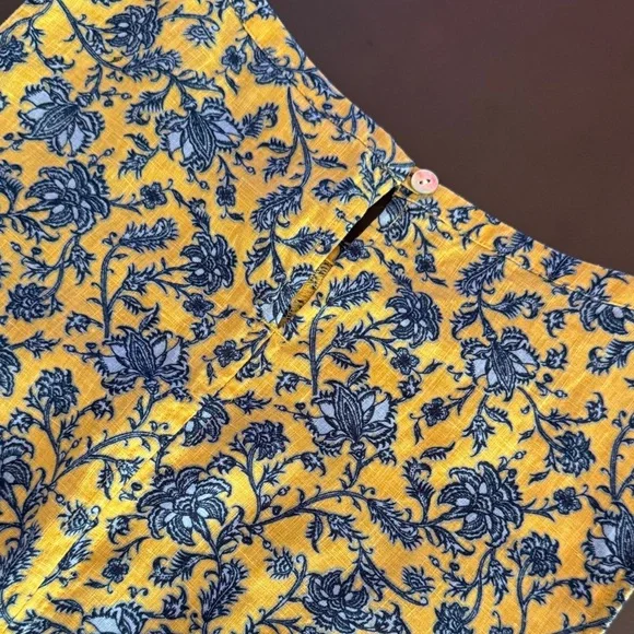 J. Jill Yellow and Blue linen Floral Women's A line dress - Picture 4 of 4